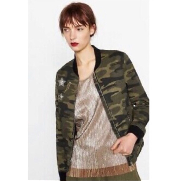 Zara Camouflage Bomber Jacket Size Small - Picture 2 of 7
